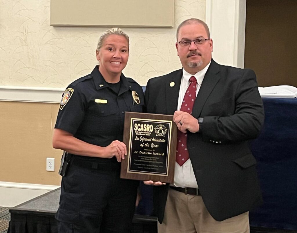 Lt. Danielle McCord was awarded the 2022 SC Law Enforcement Administrator of the Year award